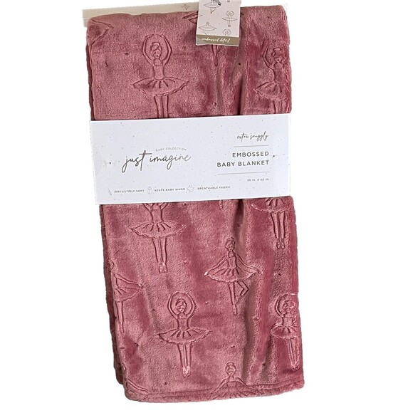 JUST IMAGINE Little Ballerinas Mauve Glow Embossed Baby Girl Blanket Soft Plush - Picture 1 of 6